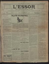 L'Essor : revue hebdomadaire, paraissant le jeudi : colombophilie, coqs, chiens, pinsons, tirs, pêche, chasse, jeux divers.