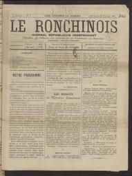 Le Ronchinois : journal républicain indépendant, organe de la défense des intérêts de la commune de Ronchin : Paraissant tous les dimanches