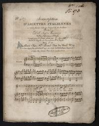 N° 487 souscription d'ariettes italiennes. 21e année faisant suite au journal de feu Bailleux. Cavatina nella Sofrania e Orlando del Sigr Andreozzi. Arrangé pour le piano forte par G. Spontini...