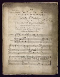 N° 52 ariettes italiennes del Sigr Andreozzi... arrangé pour le piano forte par L. Adam. Paroles françaises par Desriaux