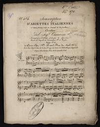 N° 484 souscription d'ariettes italiennes. 21e année faisant suite au journal de feu Bailleux. Cavatina del Sigr Cimarosa. Arrangé pour le piano forte par G. Spontini...