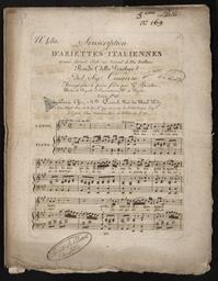 N° 480. Souscription d'ariettes italiennes 21e année faisant suite au journal de feu Bailleux. Rondo della Penelope del Sigr Cimarosa. Arrangé pour le piano forte par G. Spontini...