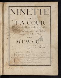 Ninette à la cour, parodie de Bertholde à la ville, comédie en deux actes mêlée d'ariettes, par Mr Favart, représentée sur le théâtre de la Comédie italienne