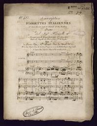 N° 483 souscription d'ariettes italiennes... Duetto del Sigr Farinelli arrangé pour le piano forte par G. Spontini