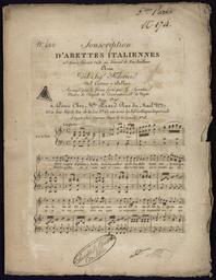 N° 492 souscription d'ariettes italiennes... Aria del Sigr Federici nel Castore e Polluce arrangé pour le piano forte par G. Spontini