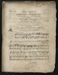 N° 504 souscription d'ariettes italiennes... Aria del Sigr Fioravanti nel furbo contre il furbo arrangé pour le piano forte par G. Spontini...