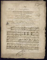N° 606 souscription d'ariettes italiennes... Cavatina del Signor Federici nel Castor e Polluce arrangé pour le piano forte par G. Spontini...