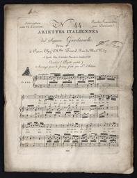N° 44 Ariettes italiennes del Signor Giordaniello (...) Cavatina (Pupille amabili) Arrangé pour piano forte par L. Adam