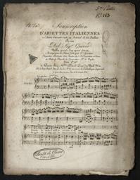 N° 513 Souscription d'ariettes italiennes (...) aria del Sig.or Gnecco nella prova d'un opéra seria arrangé pour le piano forte par G. Spontini