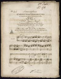 N° 494 souscription d'ariettes italiennes (...) Cavatina nell Elisa del Signor Mayer arrangée pour le piano forte par G. Spontini