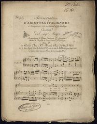 N° 489 souscription d'ariettes italiennes (...). Cavatina del Sigr Mayer arrangée pour le piano forte par G. Spontini