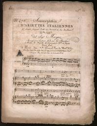 N° 476 souscription d'ariettes italiennes (...) Aria del Sigr Mayer arrangé pour le piano forte par G. Spontini (...)