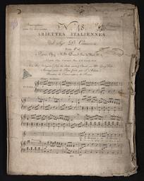 Souscription pour 24 livraisons n° 48 paroles françaises par Desriaux Ariettes italiennes del Sigr D. Cimarosa (...) Aria nel Artigiano (...) chanté par Mme Georgi Bella arrangé pour le piano forte par L. Adam (...)