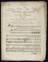 N° 36 ariettes italiennes del sigr Nasolini aria (un dolce poco per le mi nacque in seno) arrangé pour le piano forte par L. Adam