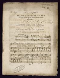 N° 507 souscription d'ariettes italiennes [...] duetto del sigr Nicolini, arrangé pour le piano forte par G. Spontini