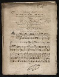 [477] souscription d'ariettes italiennes... aria del Sigr Spontni... chanté par Mme Fedi dans le Gelosi villane arrangé pour le piano forte par l'auteur