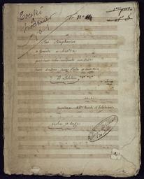 Six simphonies // à grande orchestre // pour deux violons une quinte une Basse // deux Bassons deux flûtes et deux cors // ad libitum // composées par MMrs Tœschi et Holzbauer