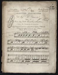 N° 49 ariettes italiennes del Sigr Cimarosa. Aria negl Artigiani (Io quand'ero un franchetonne) chanté par Martinelli. Arrangé pour le piano-forte par L. Adam