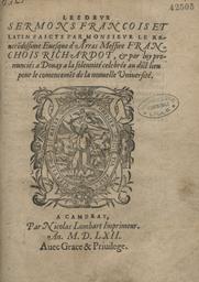 Les Deux sermons françois et latin faicts par Monsieur le Rme evesque d'Arras messire François Richa