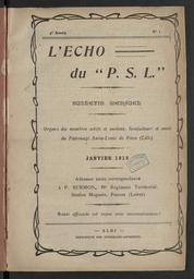 L'Écho du "P.S.L." : Bulletin mensuel / Organe des membres actifs des anciens, bienfaiteurs et amis du patronage Saint-Louis de Fives (Lille)