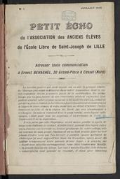 Petit écho de l'Association des anciens élèves de l'école libre de Saint-Joseph de Lille / Gérant G. Cieren