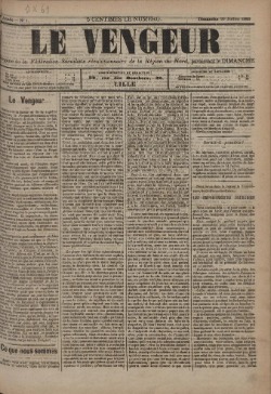 Le Vengeur : paraissant le dimanche / organe de la Fédération socialiste révolutionnaire de la Région du Nord | 